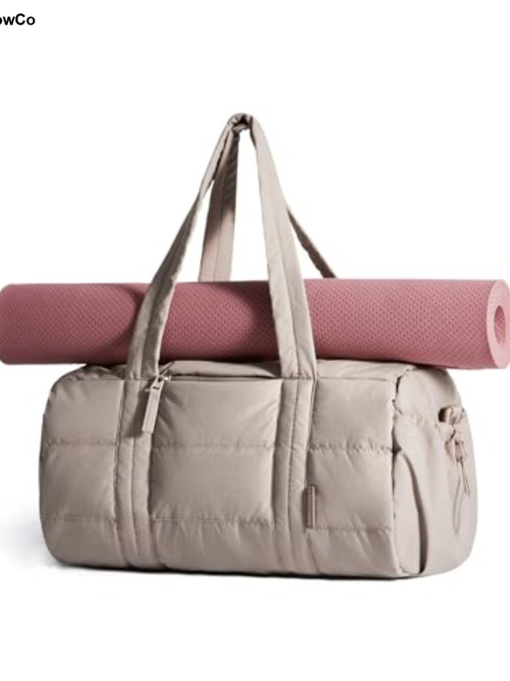 Quilted Puffy Gym Duffel Bag with Yoga Mat Straps Water Resistant Weekender